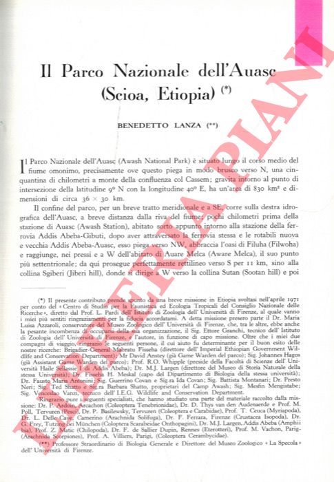 LANZA Benedetto - - Il Parco Nazionale dell'Auasc (Scioa, Etiopia).