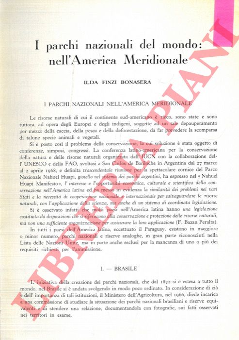 FINZI BONASERA Ilda - - I parchi nazionali del mondo: nell'America Meridionale.