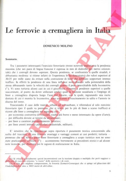 MOLINO Domenico - - Le ferrovie a cremagliera in Italia.