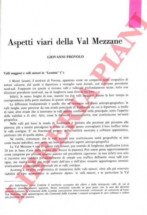 PROVOLO Giovanni - - Aspetti viari della Val Mezzane.