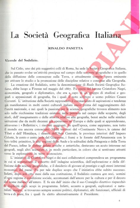PANETTA Rinaldo - - La Societ Geografica Italiana.