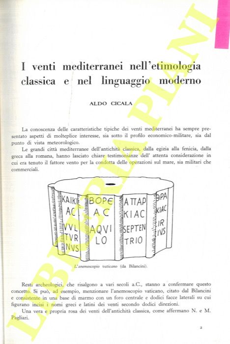 CICALA Aldo - - I venti mediterranei nell'etimologia classica e nel linguaggio moderno.