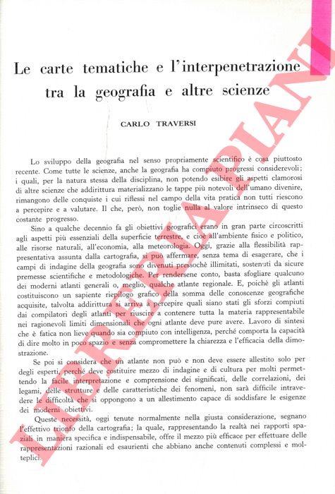 TRAVERSI Carlo - - Le carte tematiche e l'interpretazione tra la geografia e altre scienze.