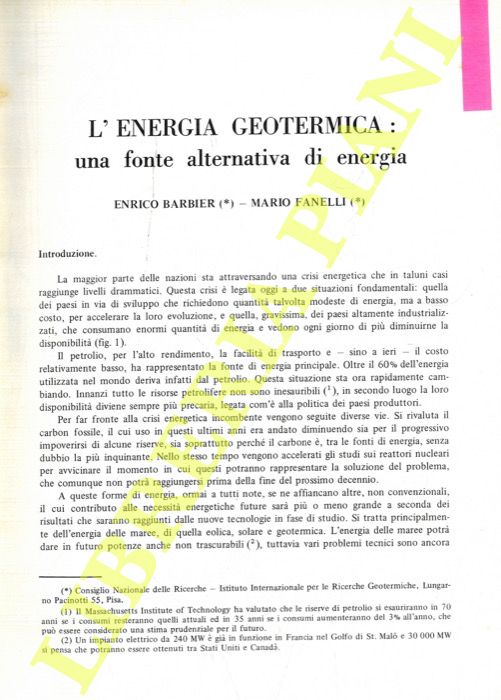 BARBIER Enrico - FANELLI Mario - - L'energia geotermica: una fonte alternativa di energia.
