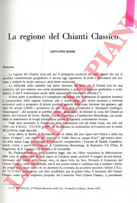 ROSSI Giovanni - - La regione del Chianti classico.
