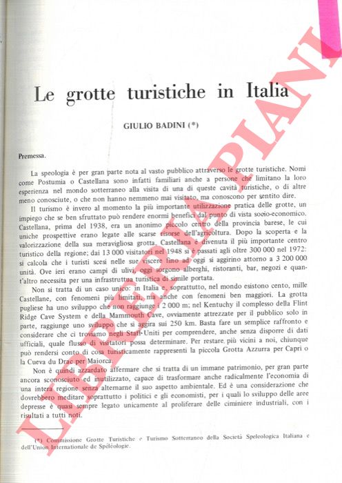 BADINI Giulio - - Le grotte turistiche in Italia.