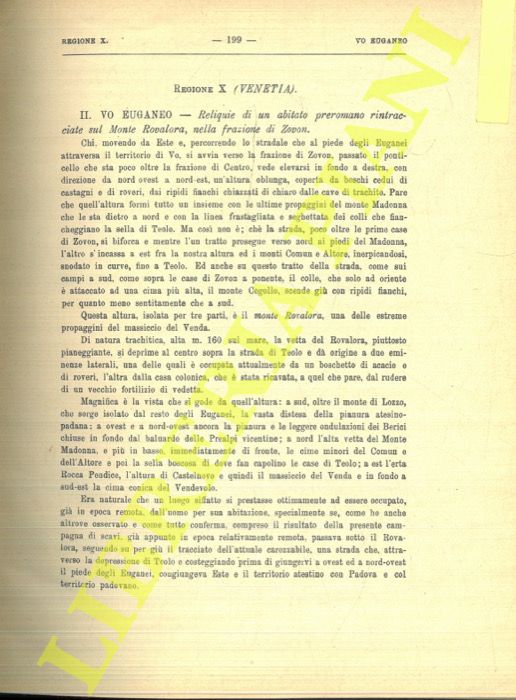 PELLEGRINI G. - - Vo Euganeo. Reliquie di un abitato preromano rintracciate sul Monte Rovalora, nella frazione di Zovon.