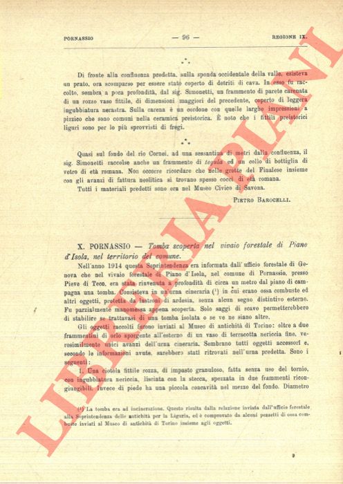 BAROCELLI Pietro - - Pornassio. Tomba scoperta nel vivaio forestale di Piano d'Isola, nel territorio del comune.