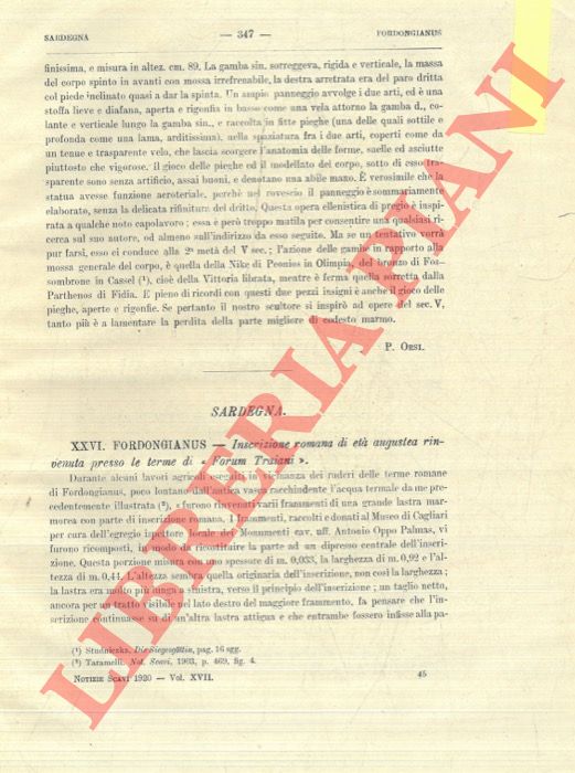 TARAMELLI A. - - Fordongianus. Inscrizione romana di et augustea rinvenuta presso le terme di 'Forum Traiani'.