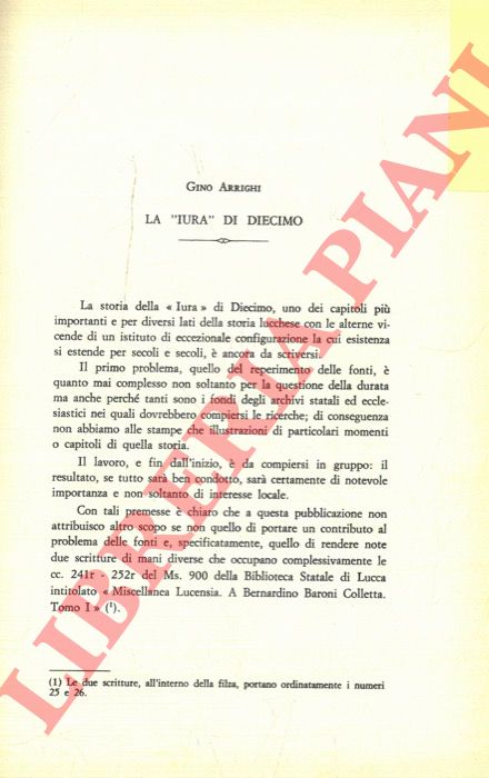 ARRIGHI Gino - - La 'Iura' di Diecimo.