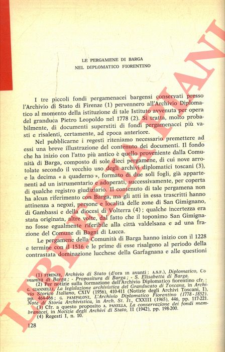 PRUNAI Giulio - - Le pergamene di Barga nel diplomatico fiorentino.