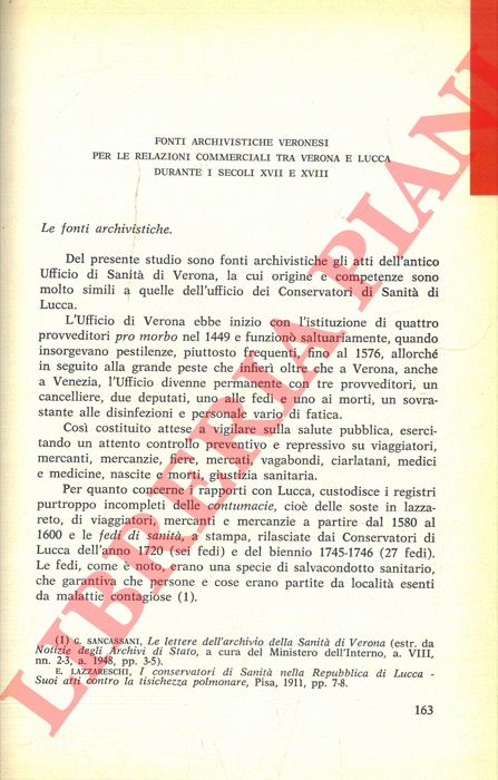 SANCASSANI Giulio - - Fonti archivistiche veronesi per le relazioni commerciali tra Verona e Lucca durante i secoli XVII e XVIII.