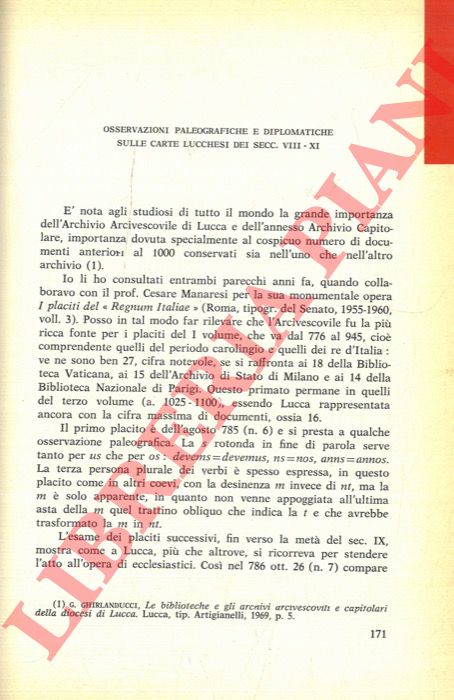 SANTORO Caterina - - Osservazioni paleogeografiche e diplomatiche sulle carte lucchesi dei secc. VIII-XI.