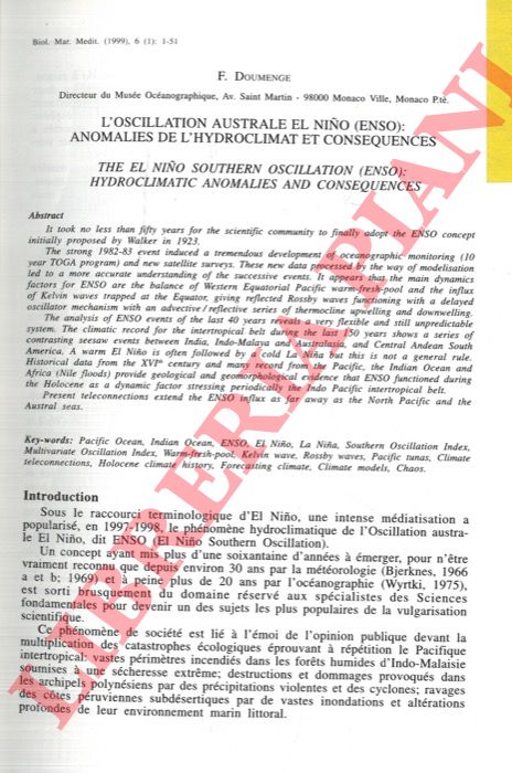 DOUMENGE F. - - L'oscillation australe El Nino (ENSO): anomalies de l'hydroclimat et consquences.