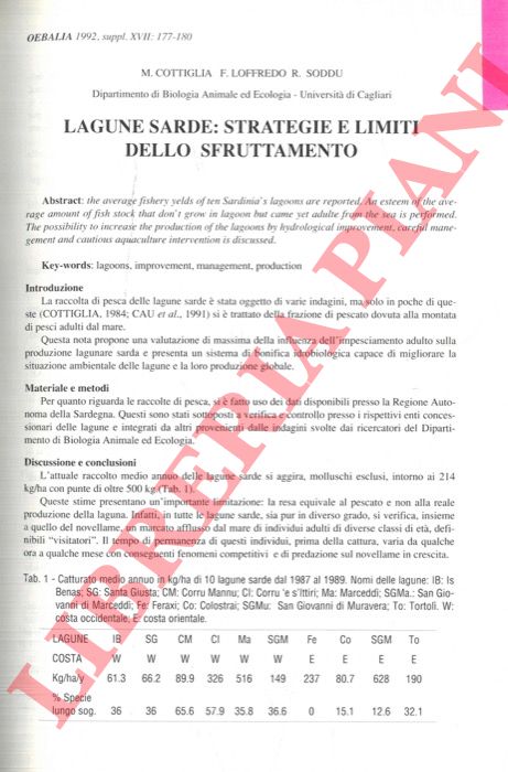 COTTIGLIA M. - LOFFREDO F. - SODDU R. - - Lagune sarde: strategie e limiti dello sfruttamento.