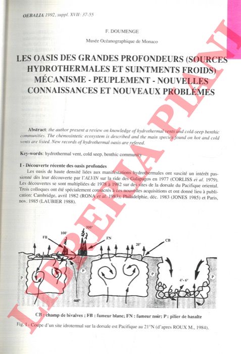 DOUMENGE F. - - Les oasis des grandes profondeurs (sources hydrothermales et suintments froids) mcanisme-peuplement-nouvelles connaissances et nouveaux problmes.