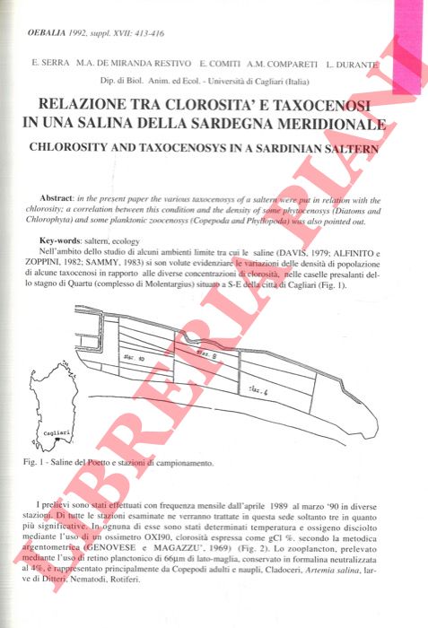 SERRA E., DE MIRANDA RESTIVO M.A., COMITI E., COMPARETTI A.M., DURANTE L. - - Relazione tra clorosit e taxocenosi in una salina della Sardegna meridionale.