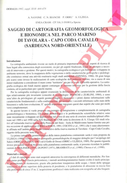NAVONE A., BIANCHI C.N., ORRU' P., ULZEGA A. - - Saggio di cartografia geomorfologica e bionomica nel parco marino di Tavolara-Capo Coda Cavallo (Sardegna nord-orientale).