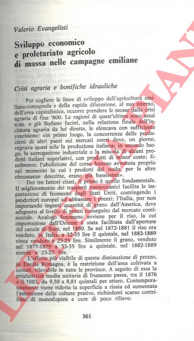 EVANGELISTI Valerio - - Sviluppo economico e proletariato agricolo di massa nelle campagne emiliane.