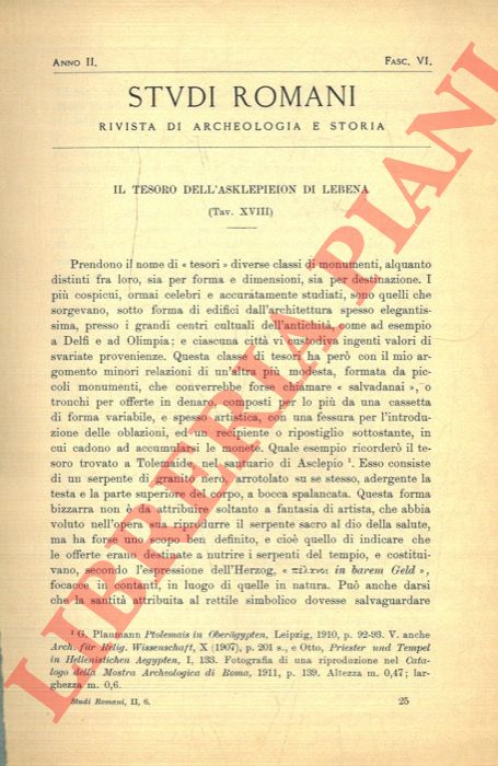 PORRO G.G. - - Il tesoro dell'Asklepieion di Lebena.