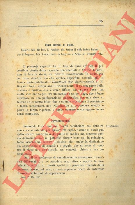 PUCCIANTI L. - - Degli spettri di righe.
