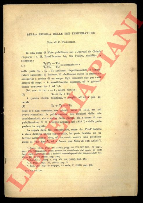 PORLEZZA C. - - Sulla regola delle tre temperature.