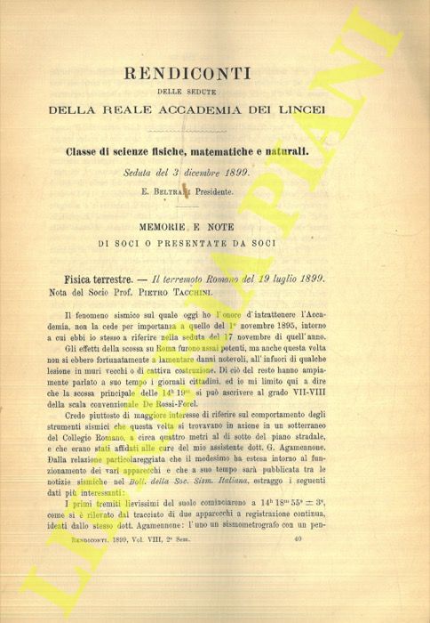 AGAMENNONE G. - - Il terremoto Emiliano della notte dal 4 al 5 marzo 1898.