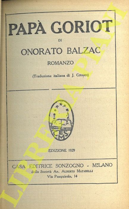 BALZAC Honor de - - Pap Goriot.