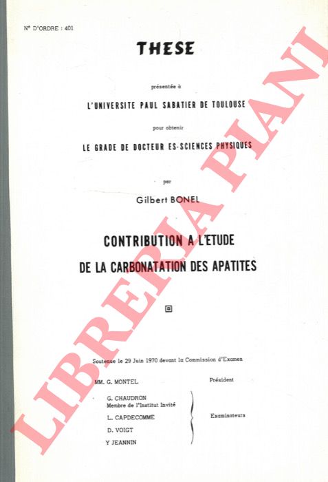 BONEL Gilbert - - Contribution  l'tude de la carbonatation des apatites. Thse.