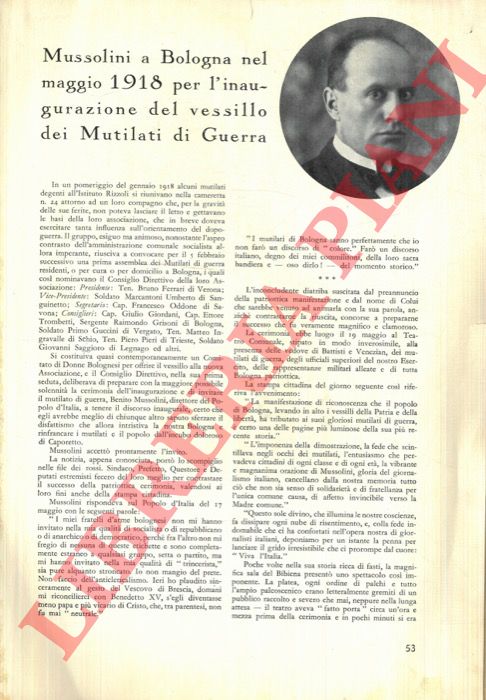 - - Mussolini a Bologna nel maggio 1918 per l'inaugurazione del vessillo dei Mutilati di Guerra.