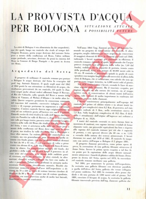 PUPPINI Umberto - - La provvista d'acqua per Bologna. Situazione attuale e possibilit future.