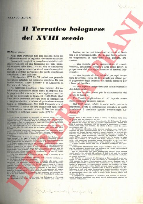 ALVISI Franco - - Il Terratico bolognese del XVIII secolo.