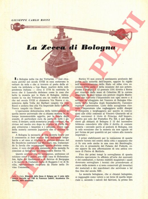 ROSSI Giuseppe Carlo - - La Zecca di Bologna.