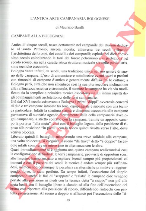 BARILLI Maurizio - - L'antica arte campanaria bolognese.