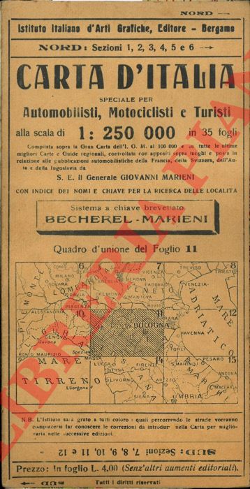 Becherel - Marieni - - Bologna. Nuova carta stradale speciale per automobilisti, ciclisti, turisti. Foglio n. 11