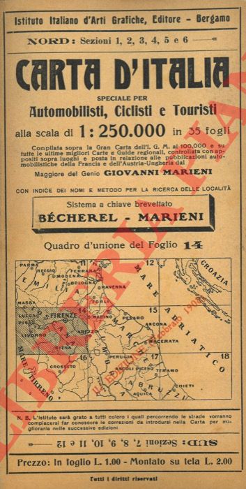 Becherel - Marieni - - Firenze. Nuova carta stradale speciale per automobilisti, ciclisti, turisti. Foglio n. 14