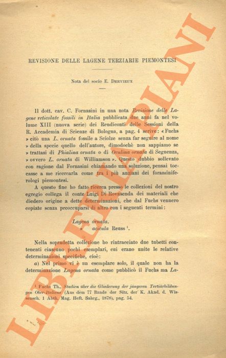 DERVIEUX E. - - Revisione della Lagene terziarie piemontesi.