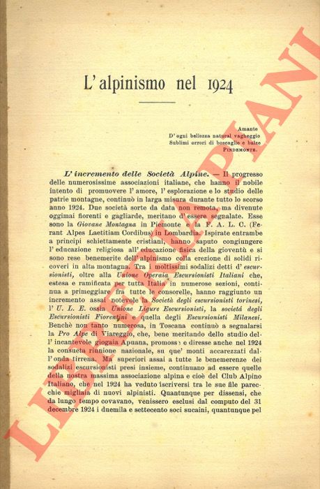 BOSAZZA Felice - - L'alpinismo nel 1924.