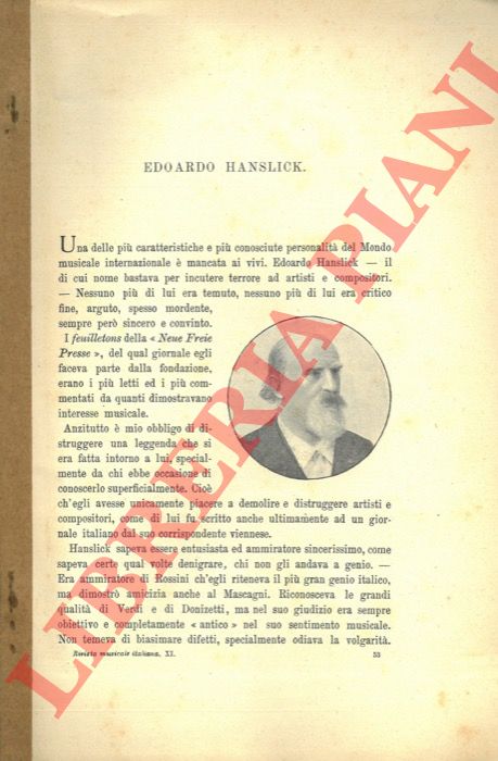 DE EISNER EISENHOF A. - - Edoardo Hanslick.