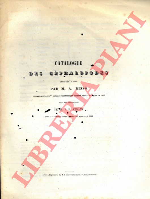 RISSO M.A. - VERANY J.B. - - Catalogue des Cphalopodes.