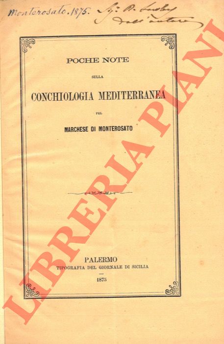 MONTEROSATO Marchese di - - Poche note sulla conchiologia mediterranea.