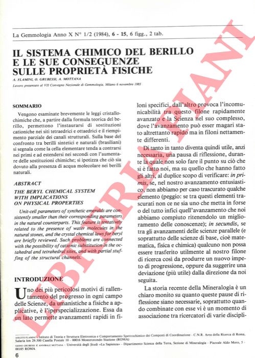 FLAMINI A. - GRUBESSI O. - MOTTANA A. - - Il sistema chimico del berillio e le sue conseguenze sulle propriet fisiche.