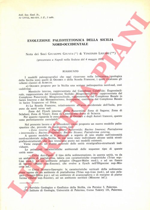 GIUNTA Giuseppe - LIGUORI Vincenzo - - Evoluzione paleotettonica della Sicilia Nord-Occidentale.