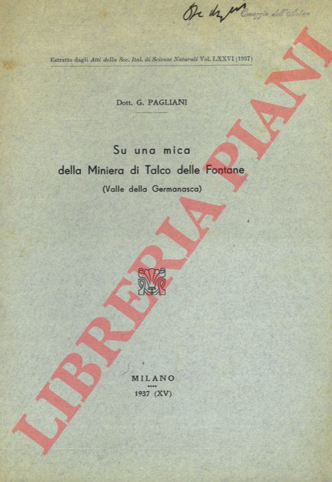 PAGLIANI G. - - Su una mica della Miniera di Talco delle Fontane (Valle della Germanasca).