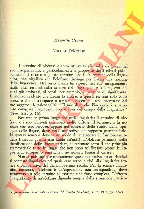 STEVENS Alexandre - - Nota sull'olofrase.