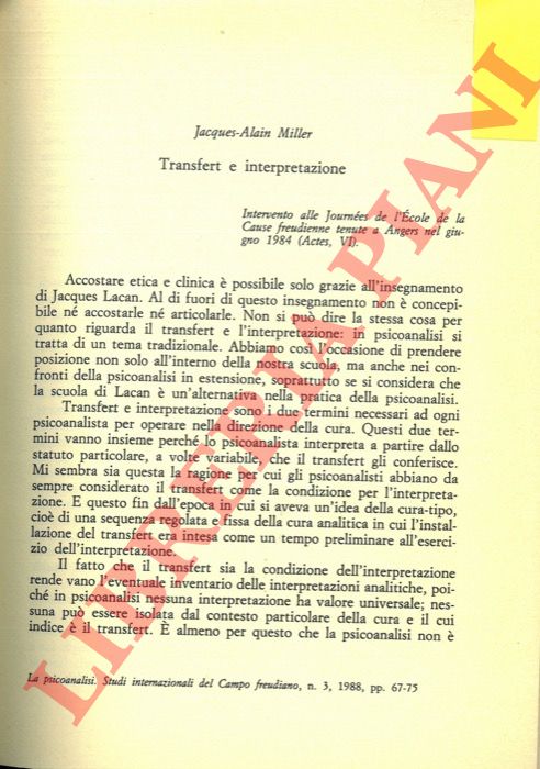 MILLER Jacques-Alain - - Transfert e interpretazione.