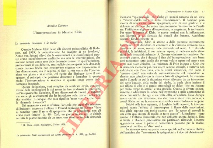 DAVANZO Annalisa - - L'interpretazione in Melanie Klein.
