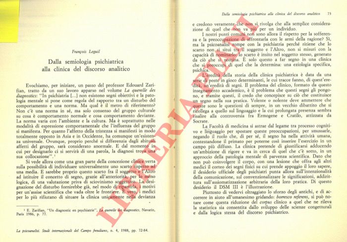 LEGUIL Franois - - Dalla semiologia psichiatrica alla clinica del discorso analitico.