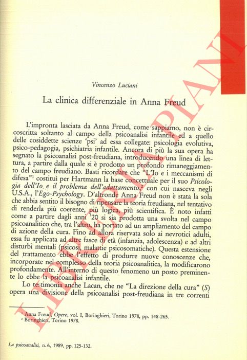 LUCIANI Vincenzo - - La clinica differenziale in Anna Freud.