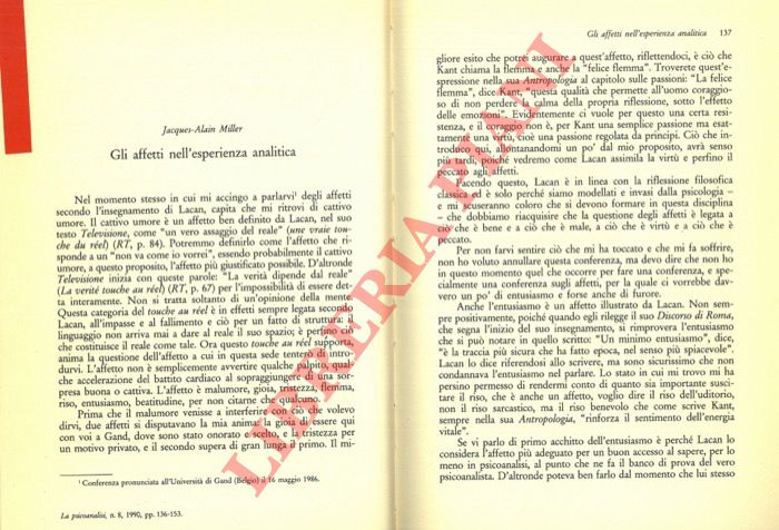 MILLER Jacques-Alain - - Gli affetti nell'esperienza psicoanalitica.